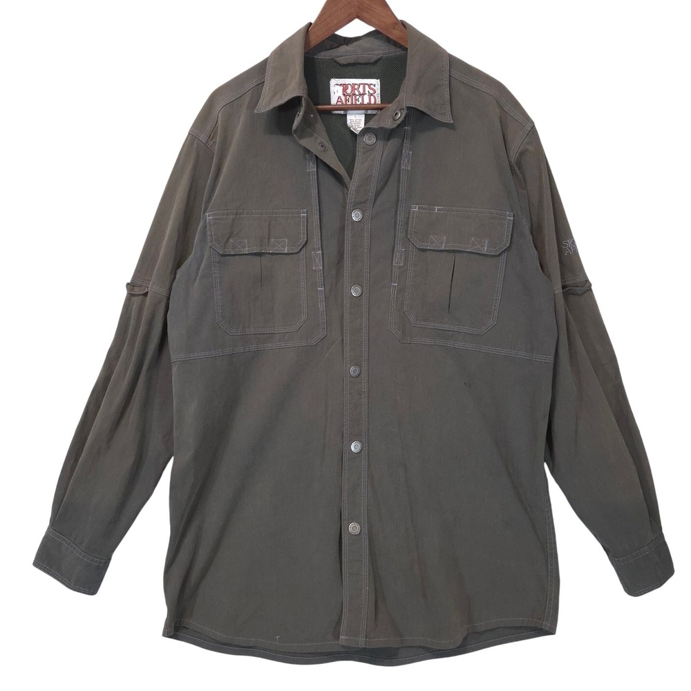 Sports Afield Men L Tactical Utility Shirt Olive Green Hiking Fishing Vented